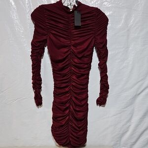 Hot Miami Styles Burgundy Long Sleeve Dress, Small
